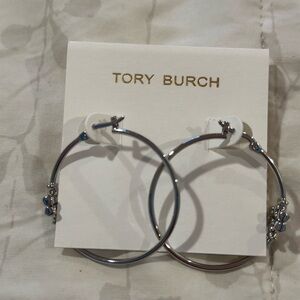 Tory Burch Silver Logo Hoop Earrings